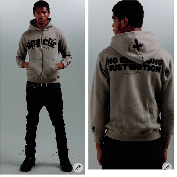 Angelic Motion Gray Hoodie Zip Up Sweater Size L - Picture 2 of 3